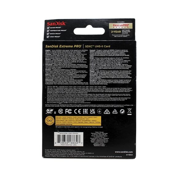 NWT SanDisk Extreme PRO 128GB SDXC Memory Card 300MB/s UHS-II Class 10 U3 V90 - Picture 3 of 4